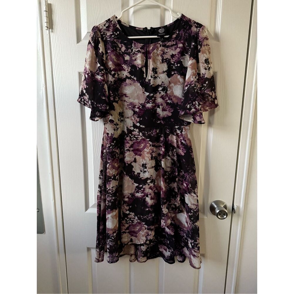 Bobeau Dress Small Women's Purple Floral Abstract Knee Length Wrap